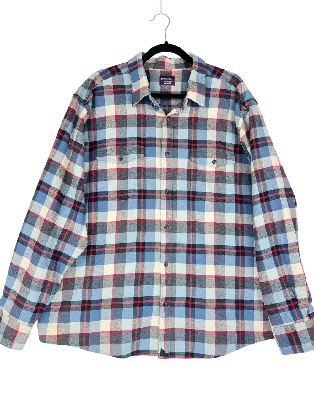 UnTuckit Flannel Plaid long Sleeve Shirt Sz XXXL Blue Gray Casual Pockets